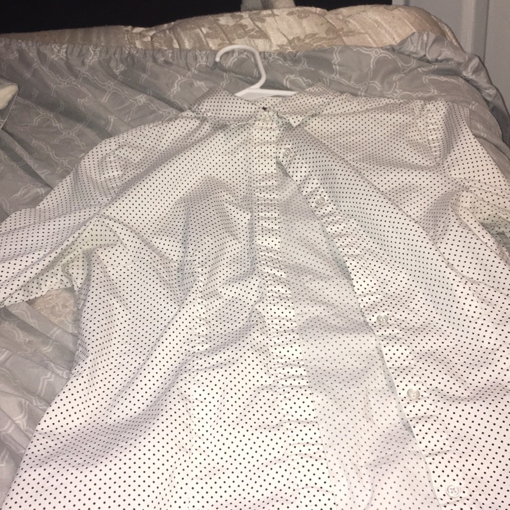 White with black polka dots button up